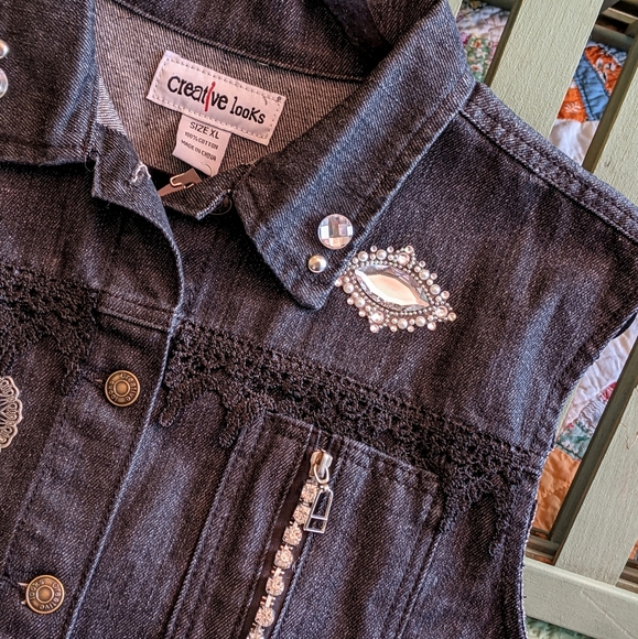 Upcycled Embellished Jean Vest - Picture 4 of 11